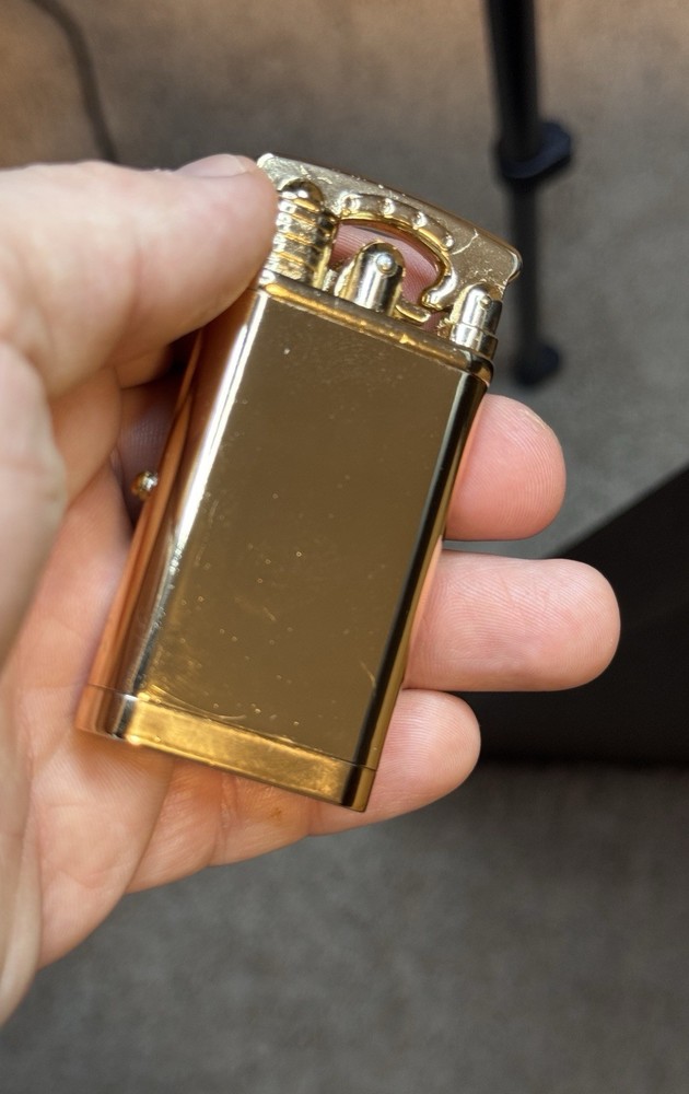 Gold Butane Lighter with Clock Windproof Refillable Empty (No Butane) Retro Gift
