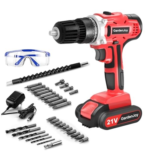 20v Cordless Drill Set, Power Electric Kit 21V - 1 Batteries -Red- Basic