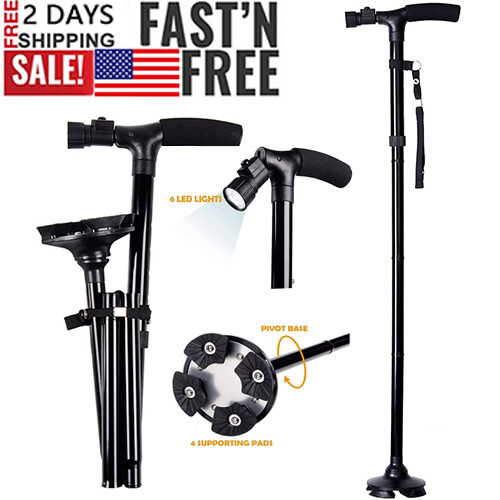 2 Pack Foldable Retractable LED Walking Cane Stick Adjustable Cane Trekking Pole
