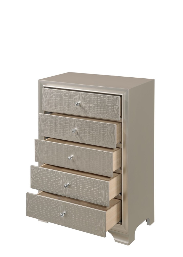 Modern 3pc Queen Size Upholstered LED Backlit HB Panel Bed Chest Nightstand Set