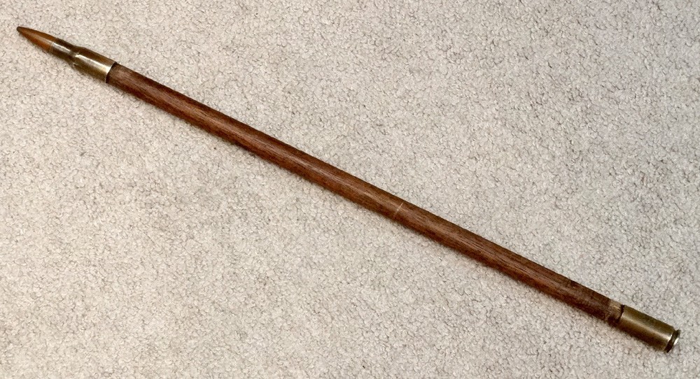 WW2 Vintage TRENCH ART Relic WOOD SWAGGER STICK / .60 cal MACHINE GUN Cartridge