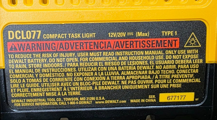 DeWalt 12v - 20v Max Compact LED Task Light DCL077B (Tool Only)