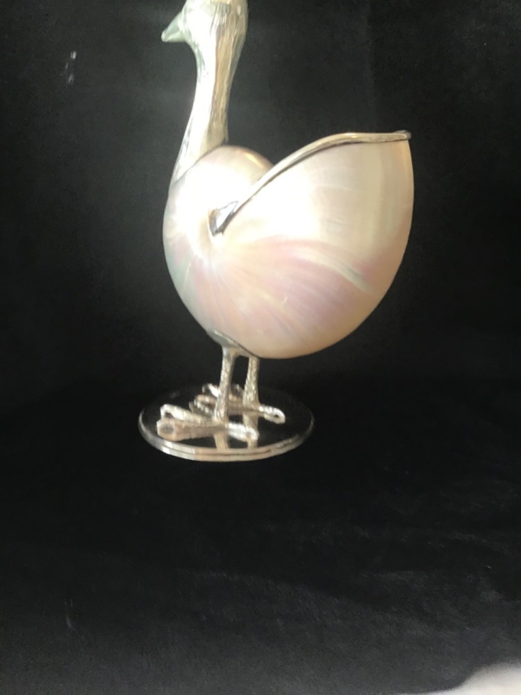 Gabriella Binazzi Signed Bird Nautilus Shell - Silverplate 9" Beautiful