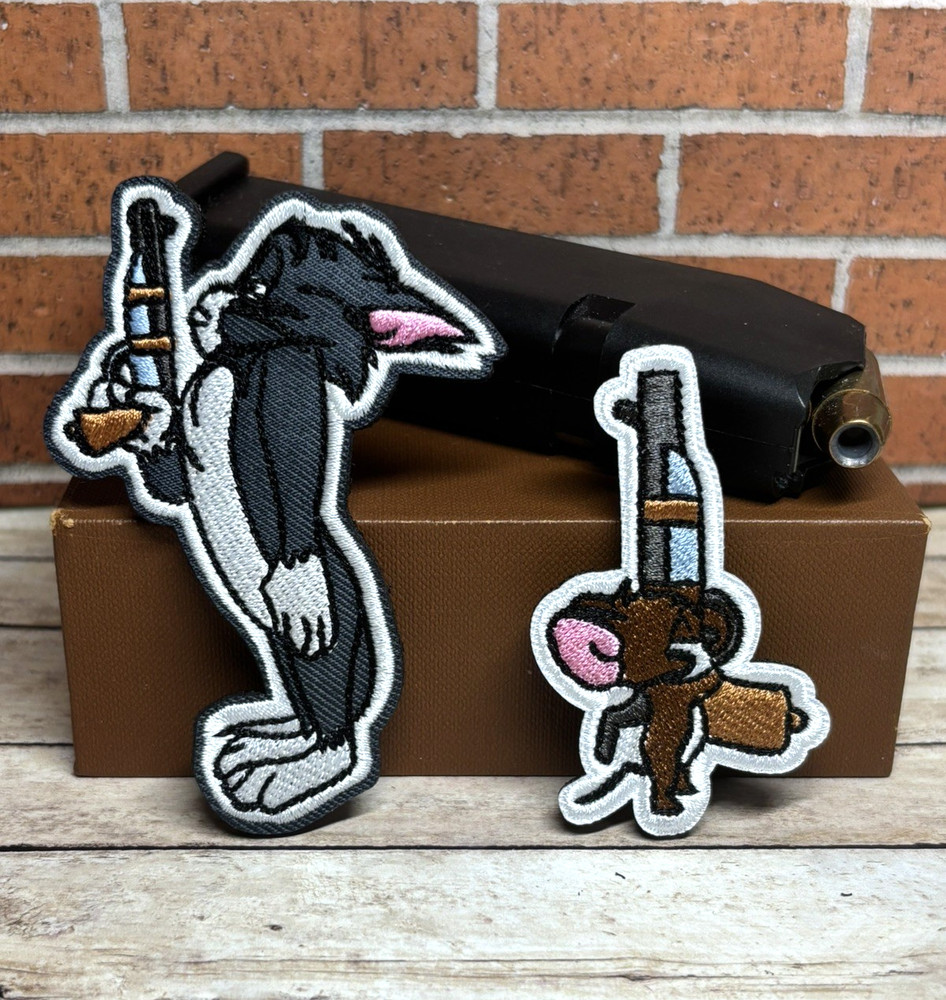 Tactical Morale Patch - Embroidered Tom & Jerry Patch Set - Hook Loop Gun Patch