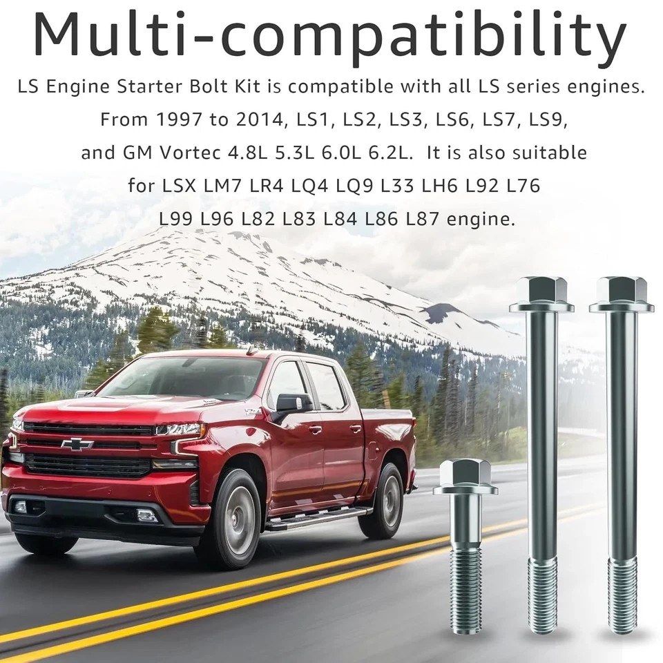 LS Engine Starter Bolt Kit Compatible with All GM Chevy Camaro Corvette Silverad