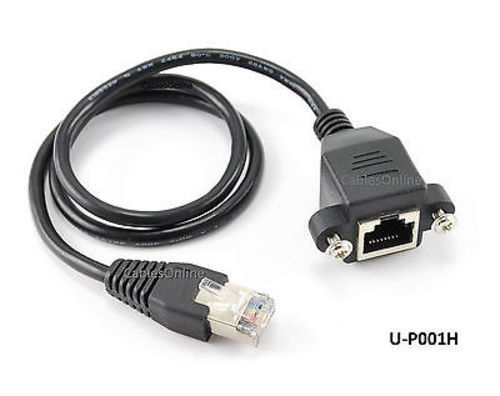 1.5ft Cat5e RJ45 M/F Shielded Ethernet Network Screw Panel Mount Extension Cable