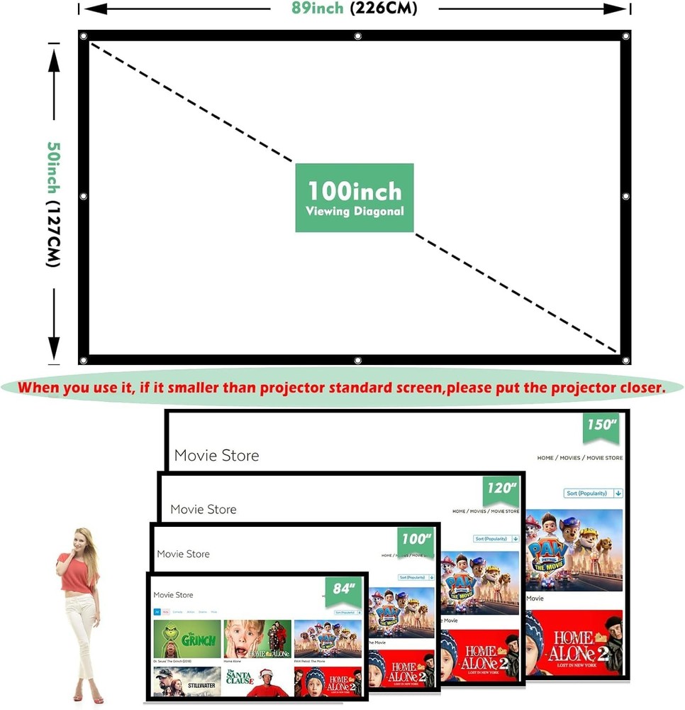 Projector Screen 100 Inch Foldable HD Double Sided Indoor Outdoor