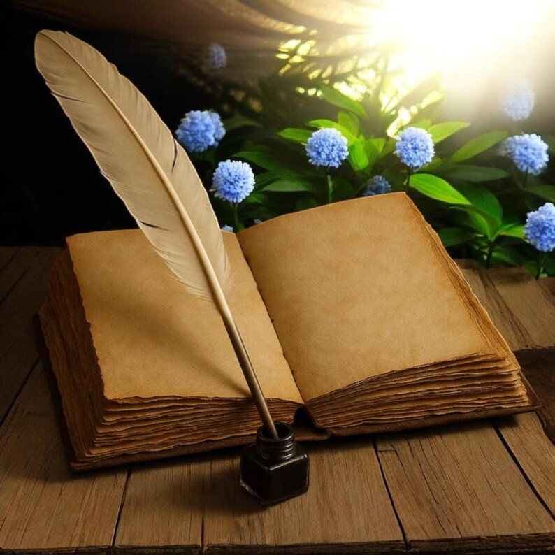 Celestial Flower Leather Journal - Handmade Deckle Edge Paper Grimoire