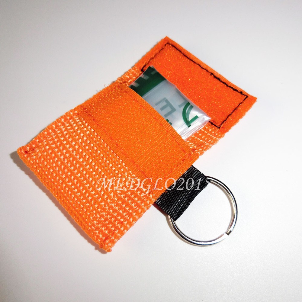 100pcs CPR Face Shield One Way Valve Keychain CPR Training tools 30:2 Orange