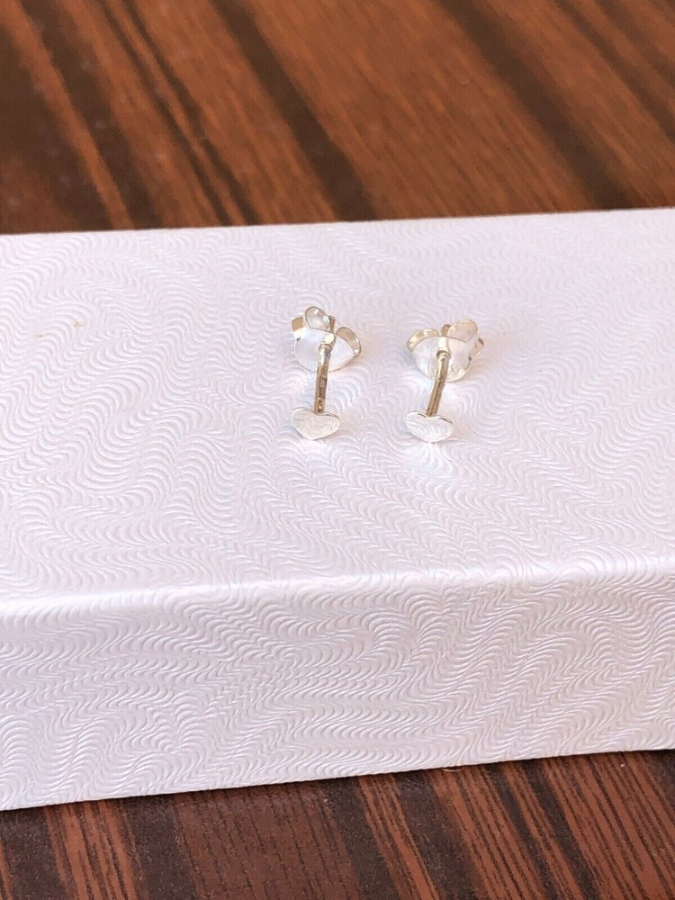 925 Sterling Silver THIN Heart Stud Earrings Dainty Mini Plain Studs 3.5mm