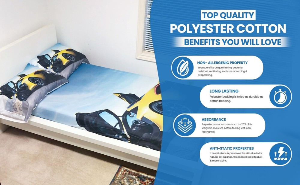 3D Printed Car Bedsheet Set Full Size Polyester Car Bedding Set 4 Pc