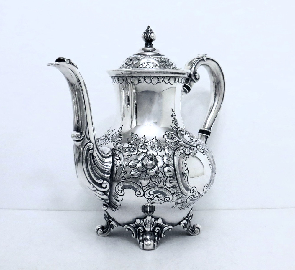 1937 REED & BARTON VICTORIAN ROCOCO REPOUSSE HAND CHASED COFFEE TEA SET 5 PC