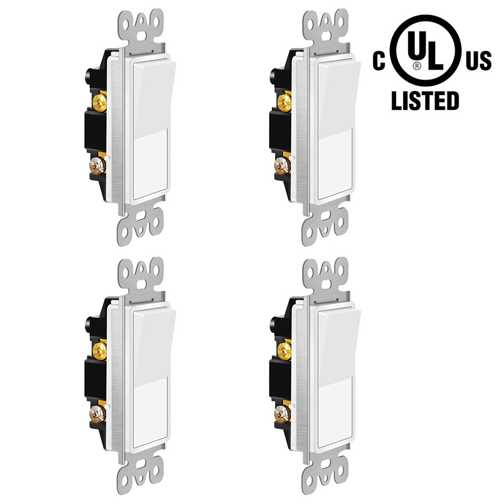 4PK Easy Install Single Pole Wall Switch White Side Wiring 15A Decorator Rocker