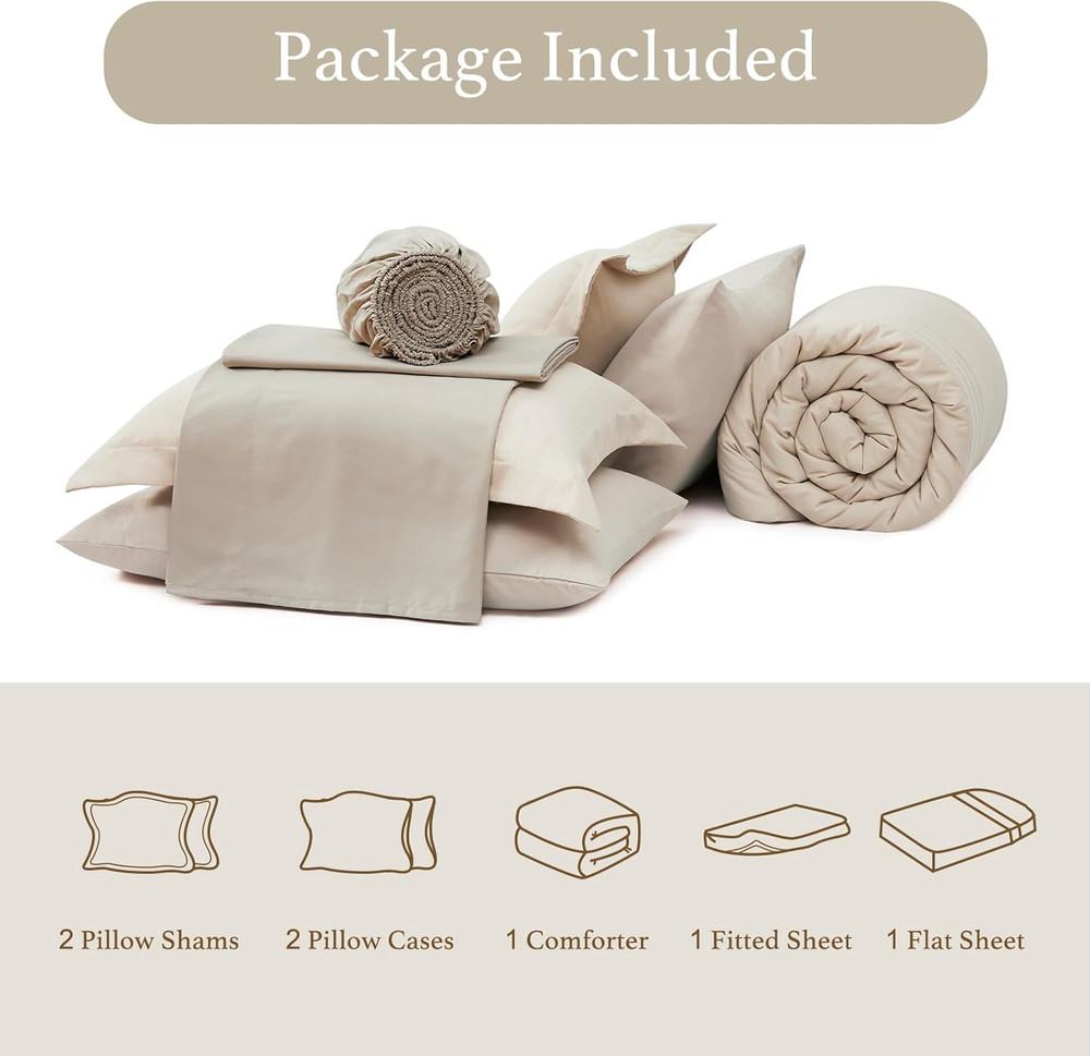 Queen Comforter Set - 7 Pieces Beige Bed in a Bag Queen Bedding Sets with Comfor