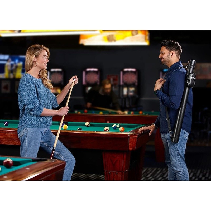 Durable Leatherette Pool Cue Case Impact Resistant Storage W/ Accessory Pocket
