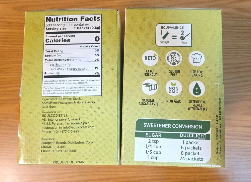 2 Pack DulciLight Stevia Sweetener Keto 1000 Packets