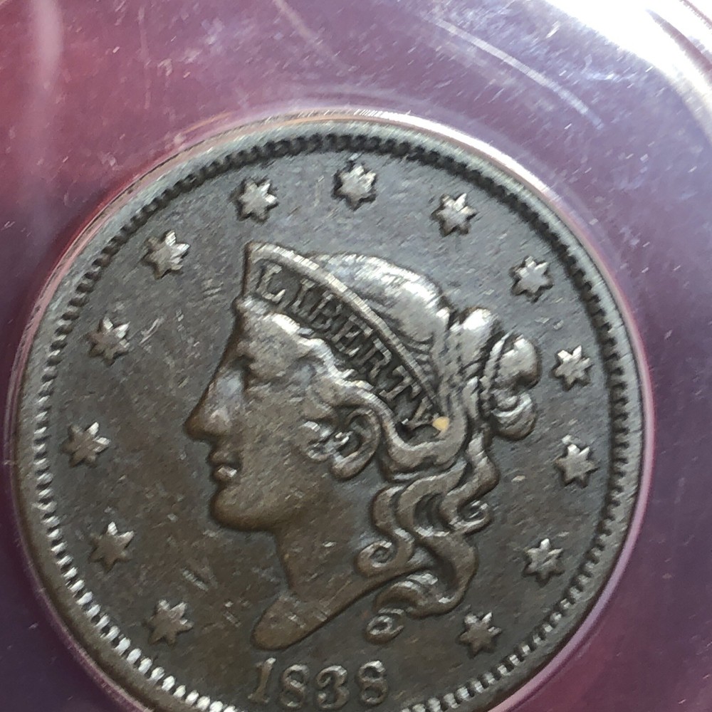 1838 large cent N.1 ANACS VF20