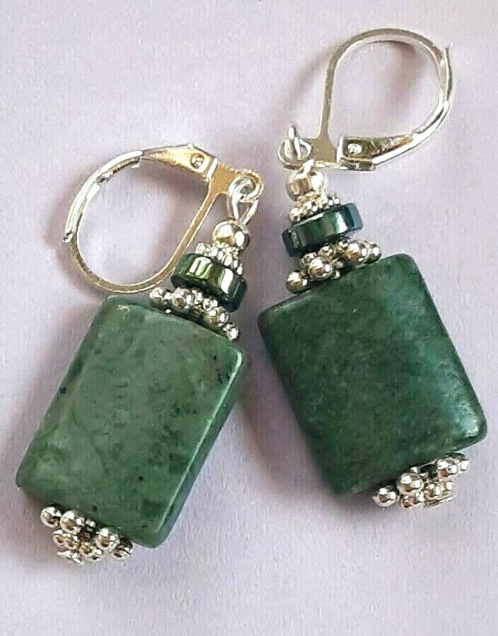 GREEN JASPER & Hematite Leverback handcrafted CHOOSE