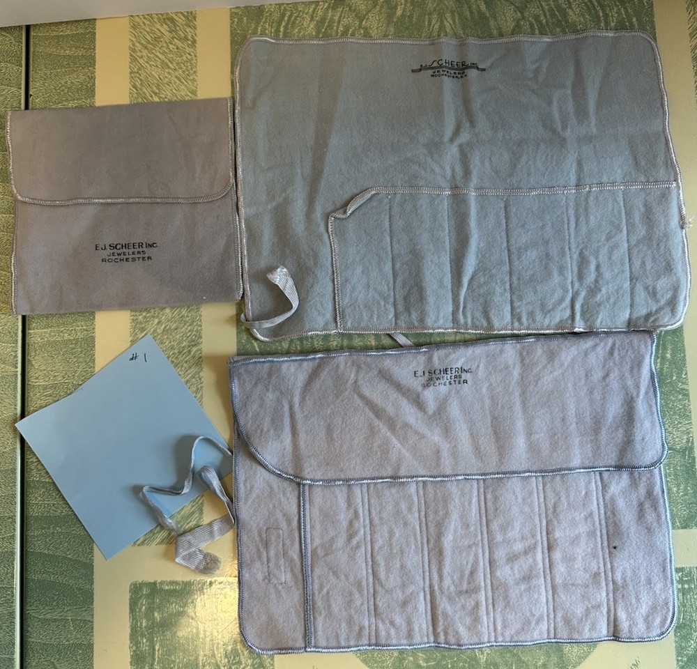 3 EJ Scheer Anti Tarnish Roll-up Flatware & Drawstring Storage Bag Silver Lot #1