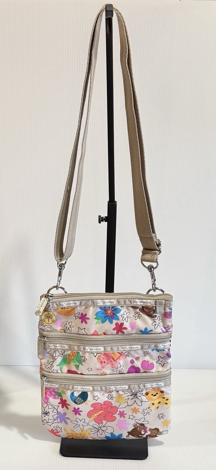 Disney LeSportsac It's A Small World Animal Print Zoo 3 ZIP Crossbody Bag