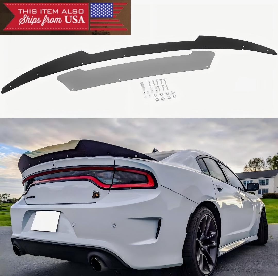 Fit 15-23 Dodge Charger SRT 2 Pcs BK Decklid Spoiler Gurney Flap Wicker bill