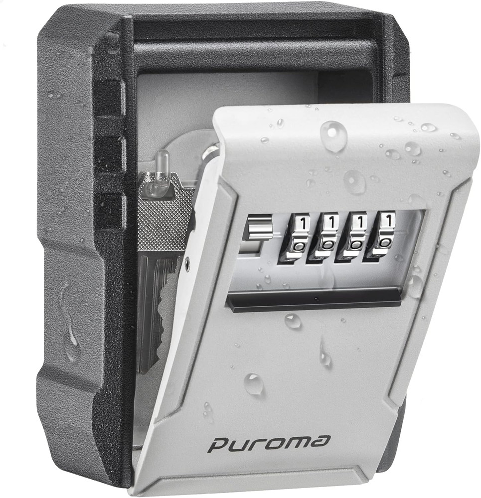 Key Lock Box with Key Hook, Resettable 4-Digit Combination, Waterproof Key Stora