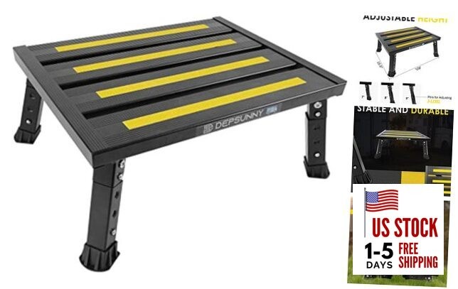 Adjustable Height Aluminum RV Step, Stable Foldable Platform Step Stool, Black