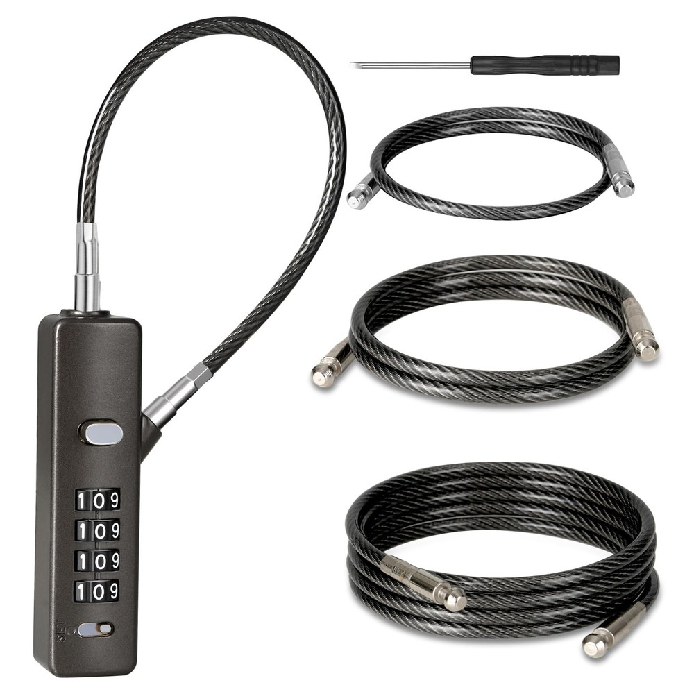 Cable Locks with Combination, 4-Digit Combination Lock with 3 Steel Ropes (9'...