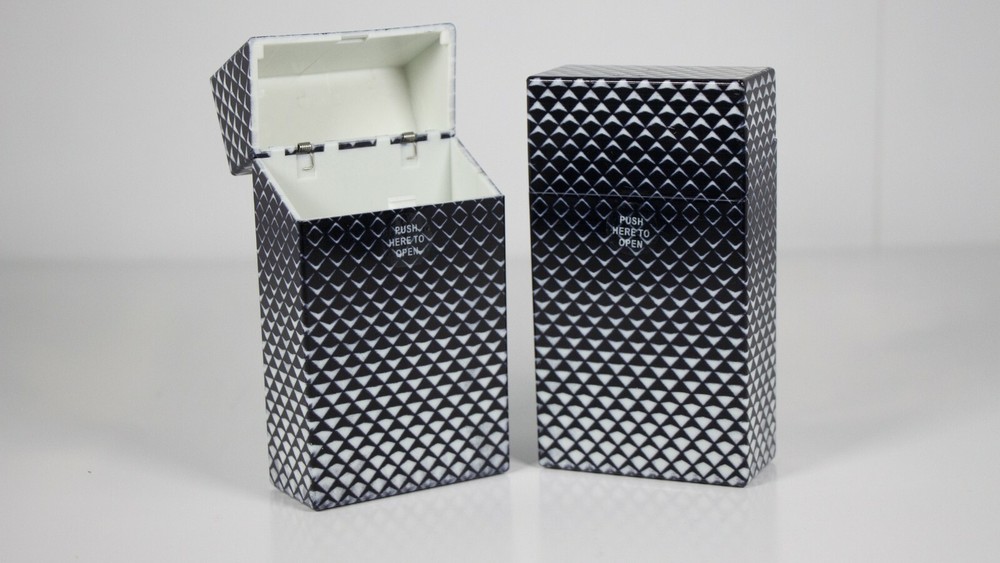 12 Assorted Black & White Push Open Cigarette Case Pack Holders for King Size