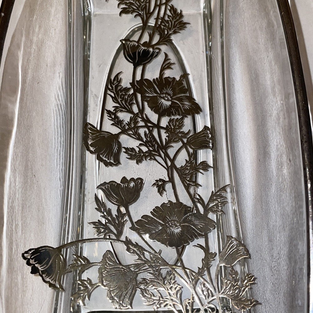 Vintage Flanders Silver Floral Overlay Rectangular 9” Condiment Dish *FLAWED*