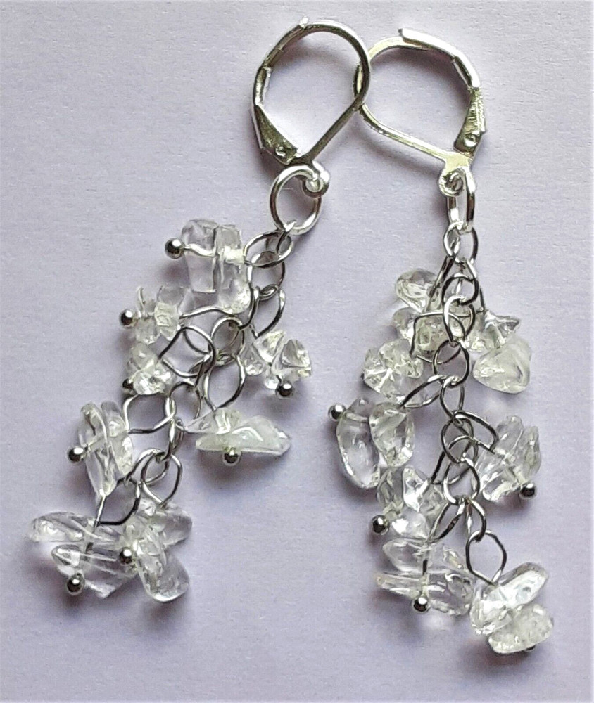 CLEAR QUARTZ CHIPS GEMSTONE dangle earring SP LEVERBACK handcrafted WPGD18
