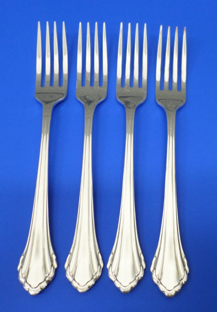 4 - Oneida Community SILVER CLARETTE Glossy Silverplate Flatware DINNER FORKS