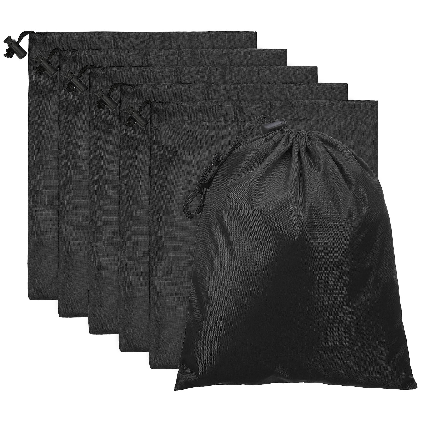 6pcs Drawstring Bag with Toggle 6 x 8 Inch 210D Polyester Stuff Sack Black