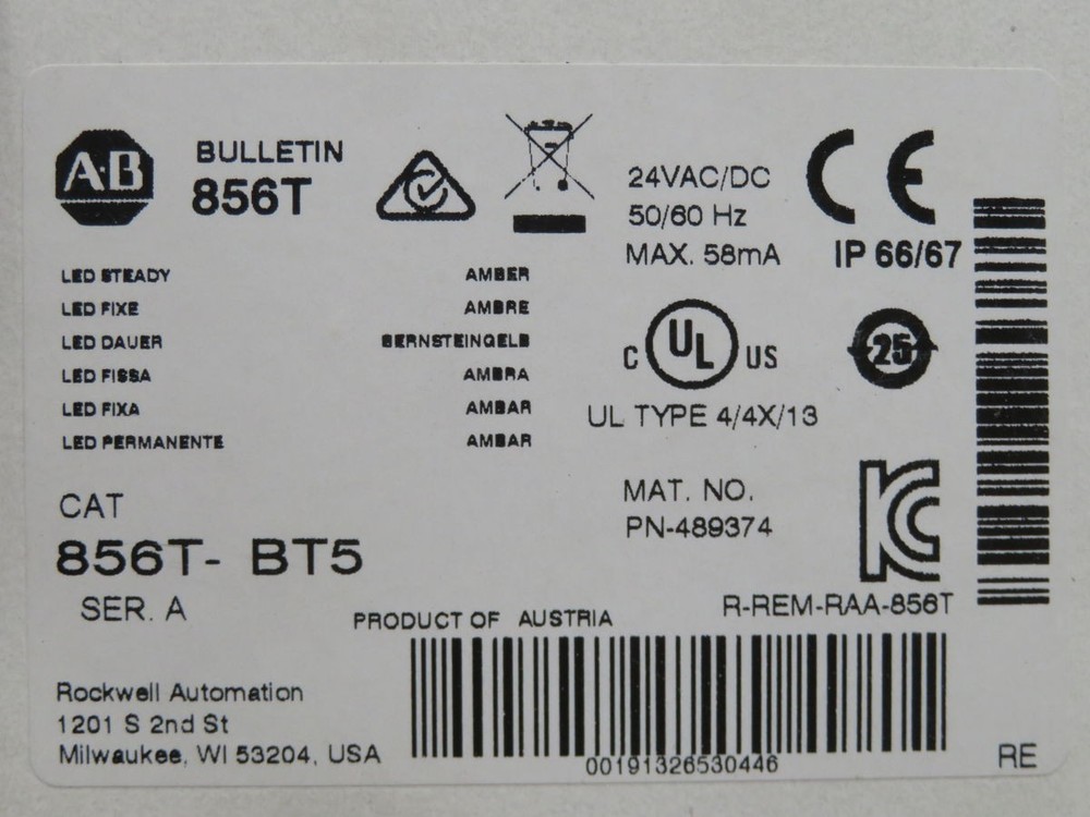 ALLEN BRADLEY 856T-BT5 CONTROL TOWER LED LIGHT MODULE T268076