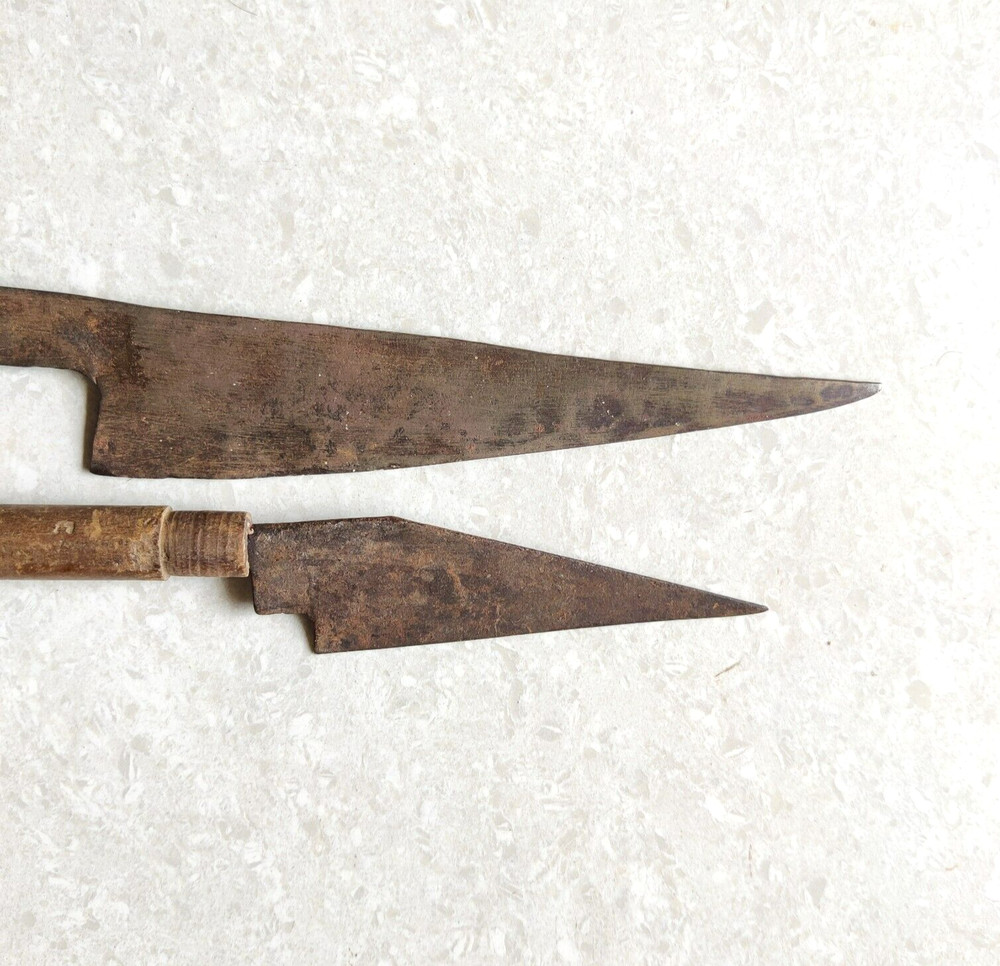 Vintage Primitive Handmade Unique Shape Iron Dagger Khanjar Blade 2Pc DG103