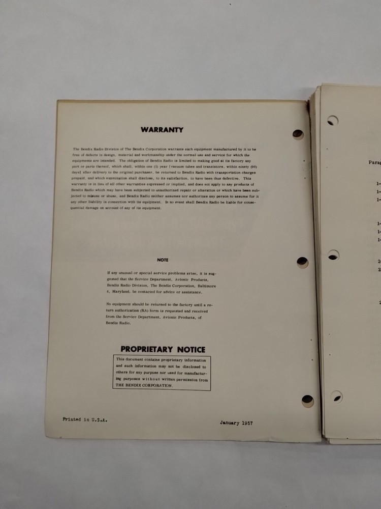Bendix Airborne Radar System Type RDR-1B-1 Transmitter Receiver Instruction Book
