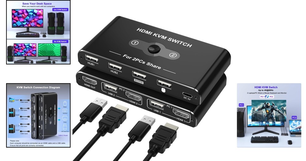 One-Button HDMI KVM Switcher for 2 Computers - Impactful 4K Video Quality