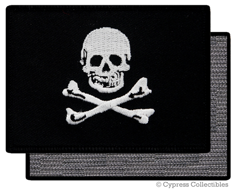 PIRATE FLAG PATCH JOLLY ROGER Skull Crossbones BLACK w/ VELCRO® Brand Fastener