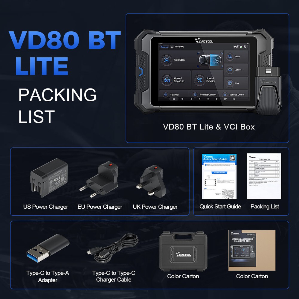 2025 VDIAGTOOL VD80BT LITE OBD2 Scanner Bidirectional Diagnostic Tool ECU Coding