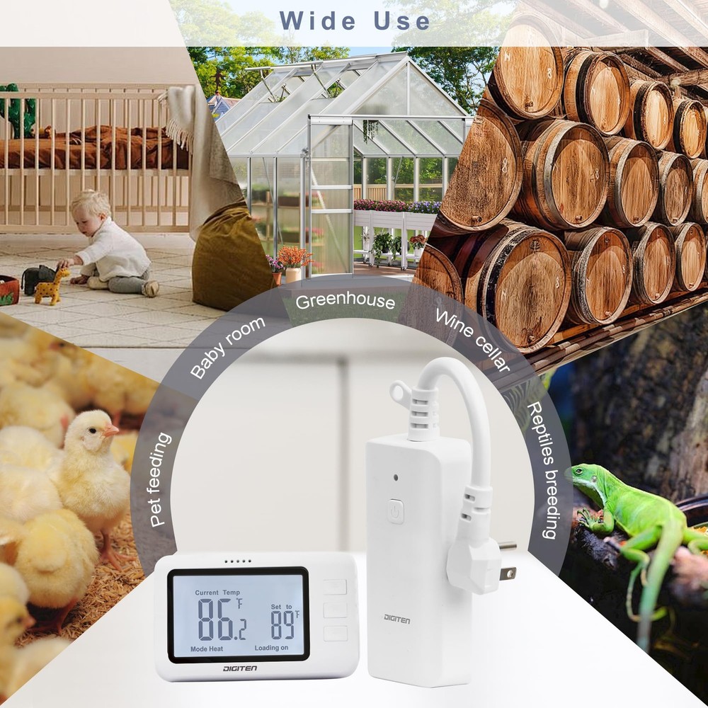 DIGITEN Wireless Thermostat Outlet Temperature Controlled with White