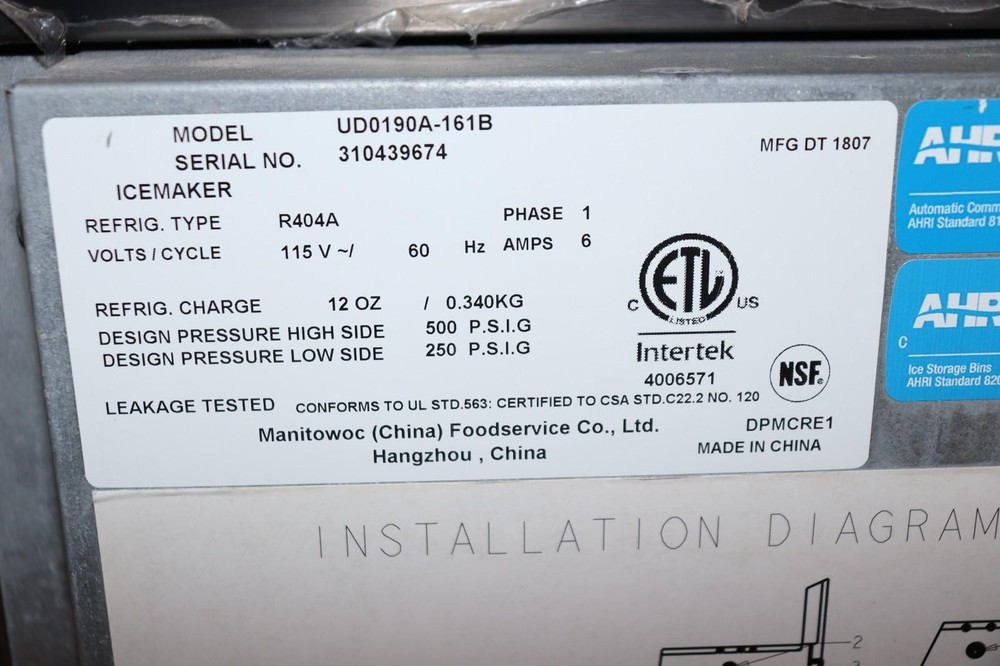 MANITOWOC ICE MACHINE UD0190A-161B