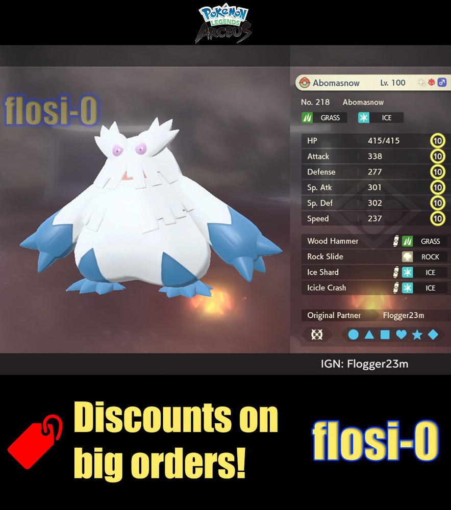 6IV Shiny Alpha Abomasnow Max Effort Level Pokemon Legends Arceus