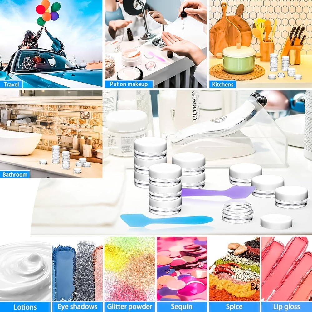 100 Pcs 3g Empty Plastic Containers with White Lids Tiny Makeup Sample Container