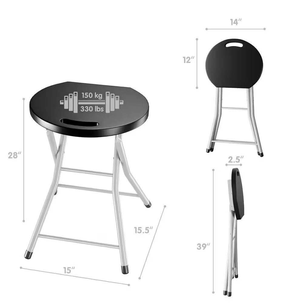 28 In. Black Backless Metal Sturdy Frame Portable Folding Bar Stools Lightweight