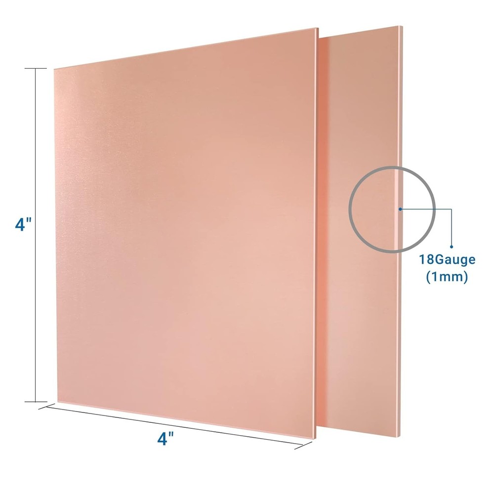 4" x 4" Copper Sheets - 99.9% Pure, 18 Gauge for Creative Projects