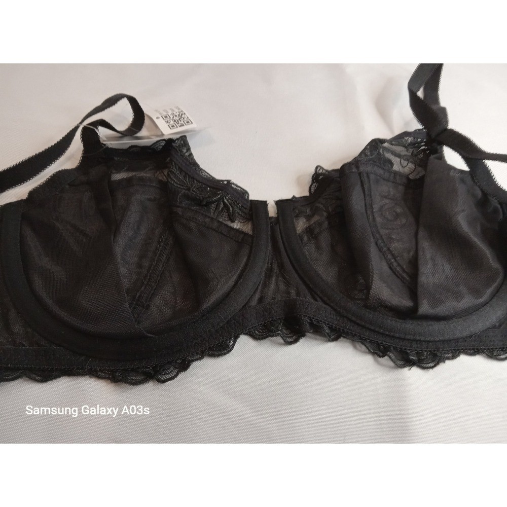 Deyllo Lace Bra Full Coverage Size 36E (DD) See Through Underwire Sheer Black
