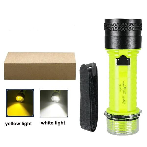 200000LM LED Diving Flashlight White/Yellow Double Light Torch Waterproof Lights