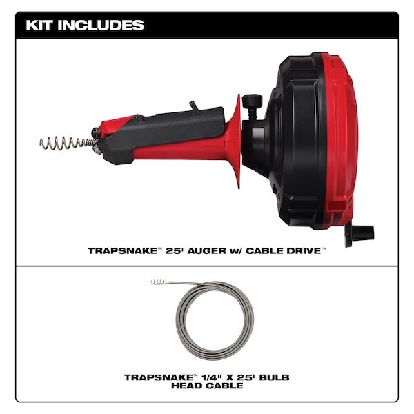 Milwaukee Tool 49-16-2573 Trapsnake 25 Ft. Auger With Cable Drive Drain Cleaner