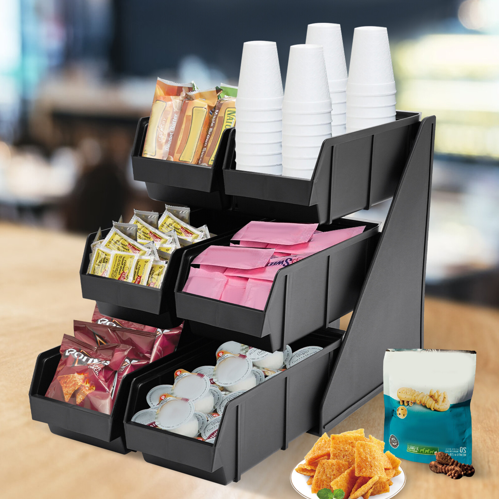 3 Tiers Compact Wooden Coffee Station Organizer for Counter，Condiment Organizer