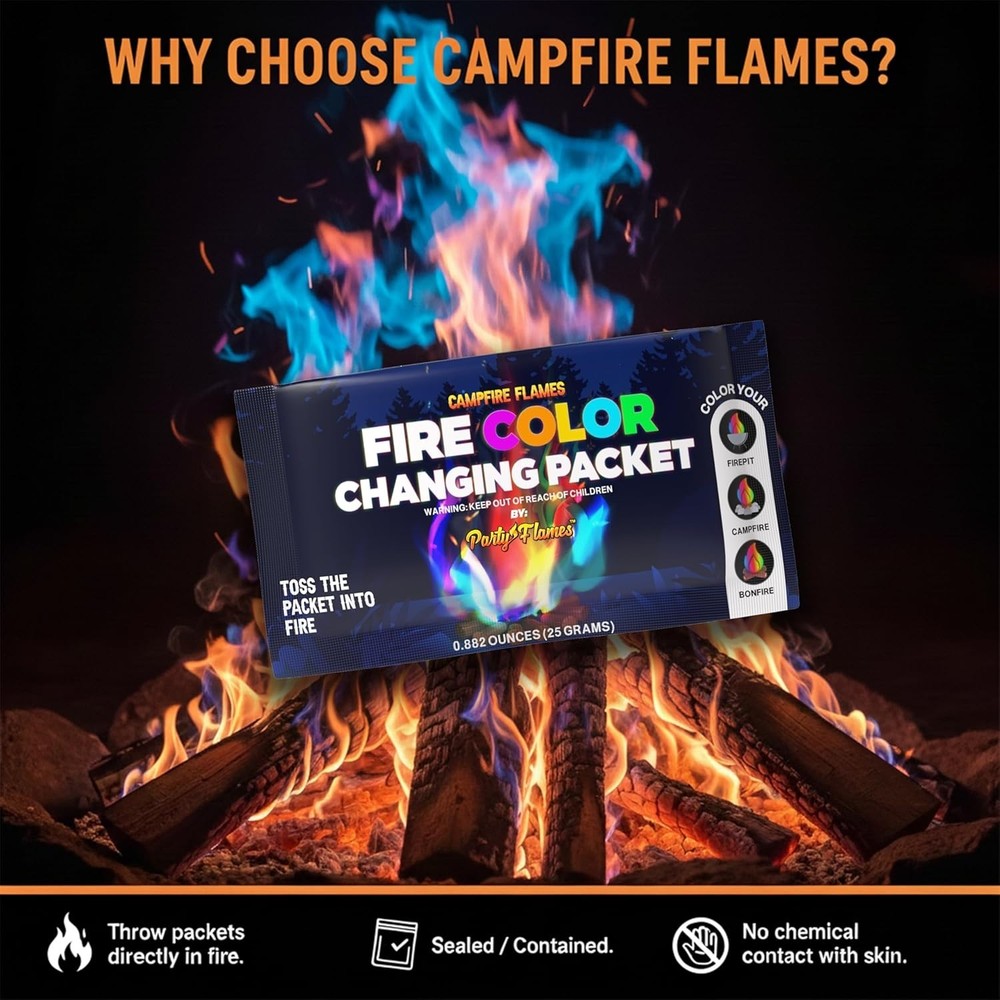 Dazzling Rainbow Flames: Magic Campfire Fire Color Changing Packets 4 Pack